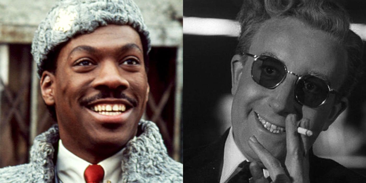 Split image of Prince Akeem in Coming To America and Dr. Strangelove