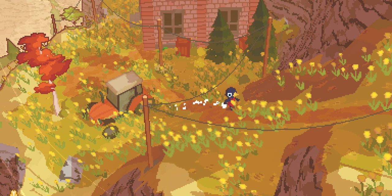 Claire the bird searches an abandoned yard in the Nintendo Switch game A Short Hike.