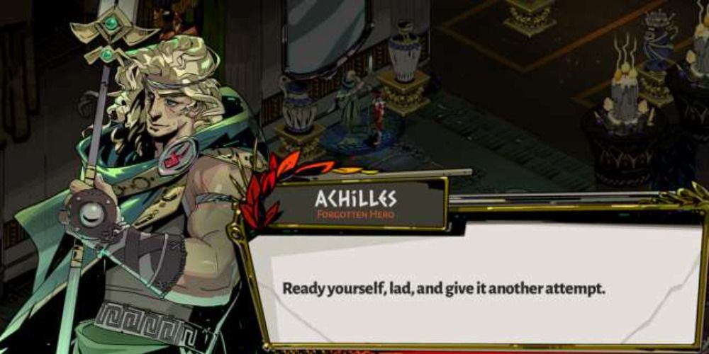 A image of Achilles encouraging the player to try again in Hades