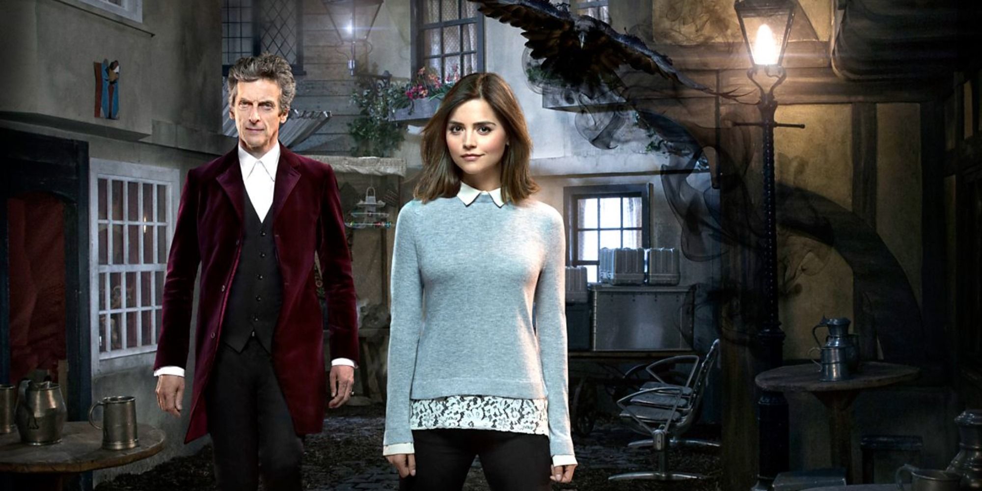 A promo image of Clara and Twelve standing in the street in Doctor Who
