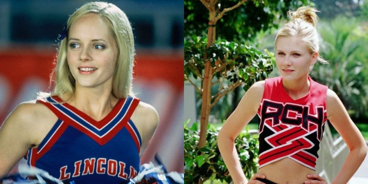 A side by side image of Marley Shelton in Sugar and Spice and Kirsten Dunst in Bring It On