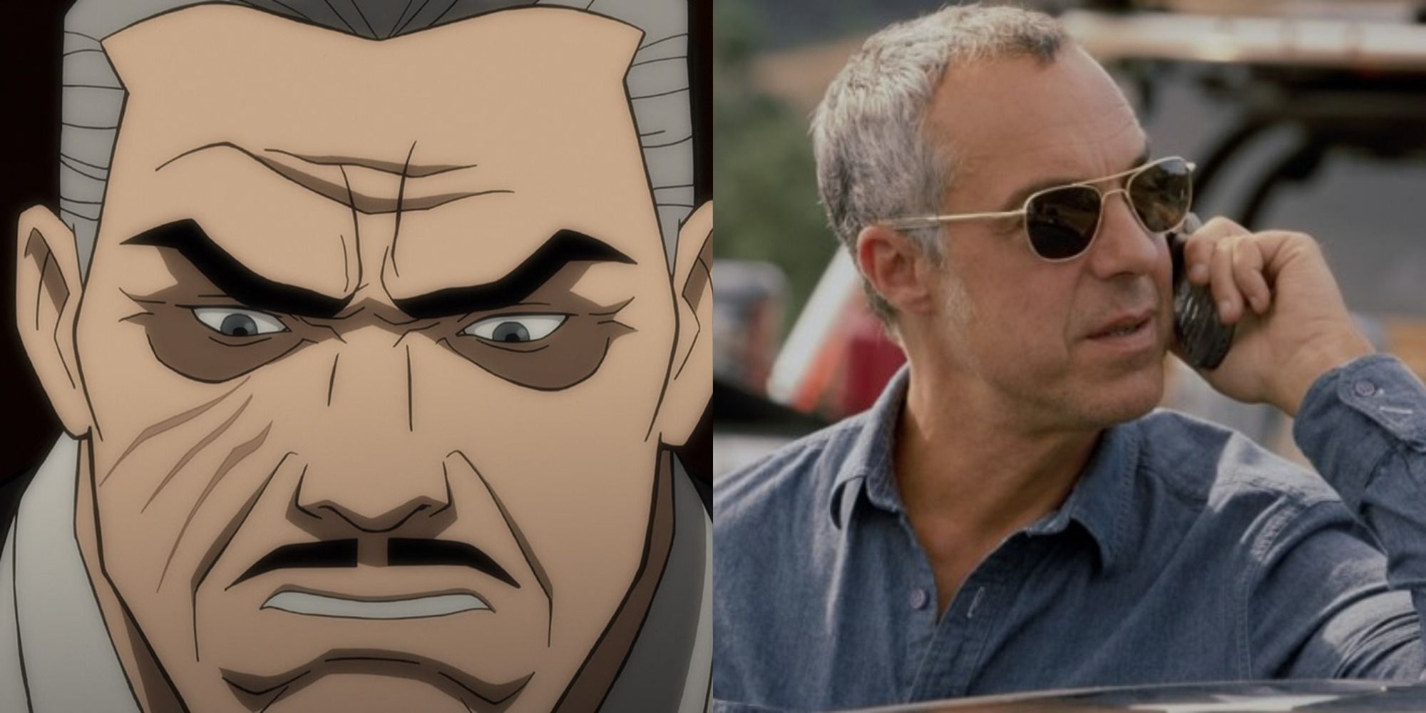 A split image of Falconi in The Long Halloween and Titus Welliver in Sons of Anarchy