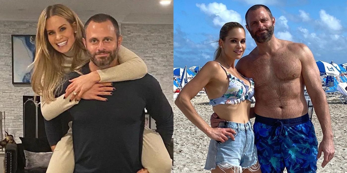 A split image of Jackie &amp; Evan Goldschneider from RHONJ at the beach and hugging at home