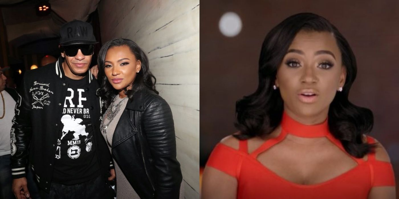 A split image of Tara Wallace with her ex-boyfriend and an image of her in a confessional for Love and Hip Hop
