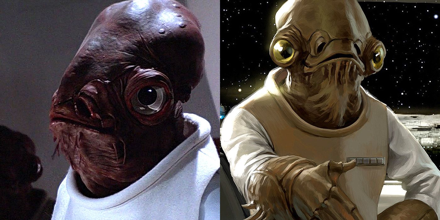 Split image of Admiral Ackbar and his son Aftab from Star Wars