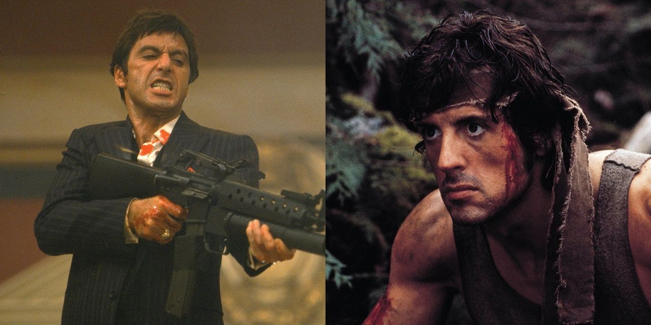 Al Pacino in Scarface and Sylvester Stallone in First Blood