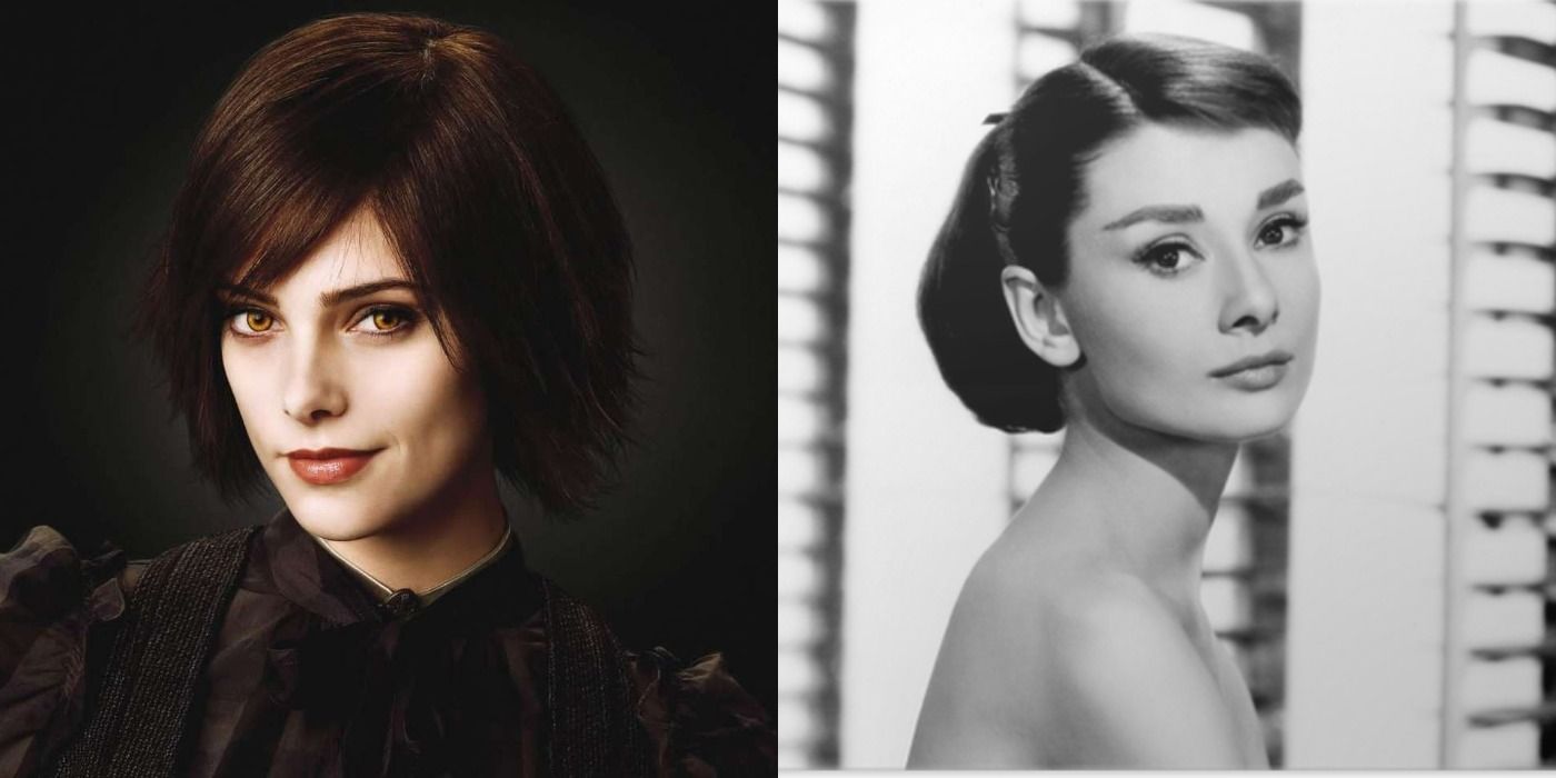 Split image of Alice from Twilight and Audrey Hepburn from Sabrina