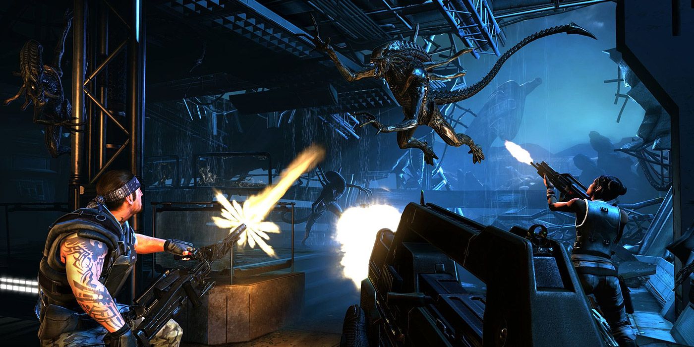 Marines battle xenomorphs on LV-426 in Aliens: Colonial Marines