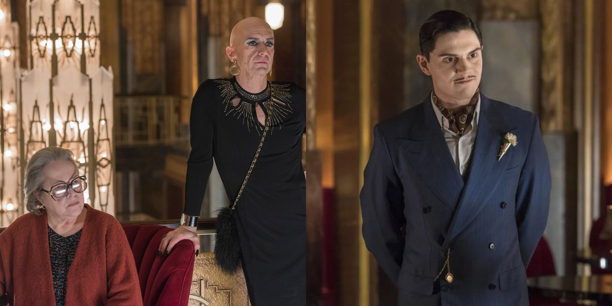 Split image showing Iris and Liz Taylor, and Mr. March in AHS Hotel