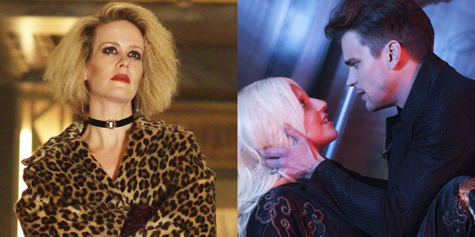 Split image showing Sally. and Donovan and The Countess in AHS Hotel