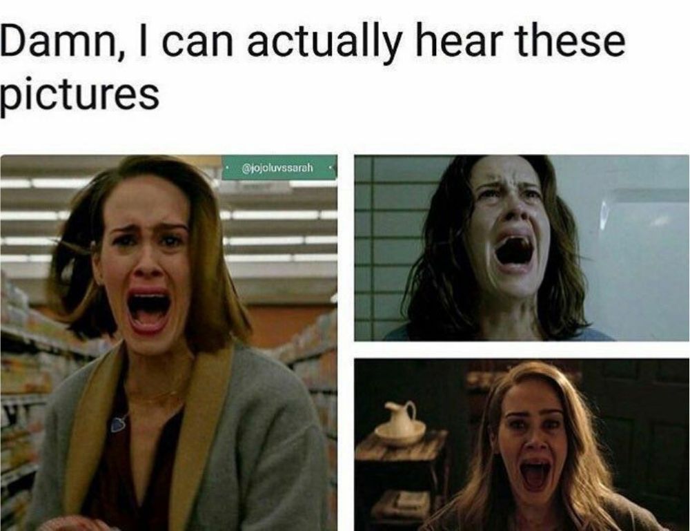 A meme showing Sarah paulson screaming in AHS