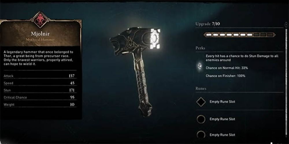 An image of Mjolnir and its stats in Assassin's Creed: Valhalla