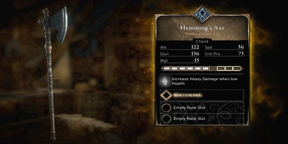 An image of the Hemming Axe and its stats in Assassin's Creed Valhalla