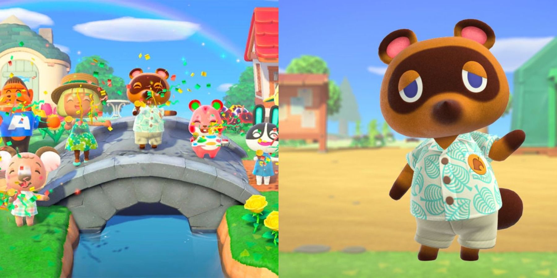 Tom Nook and other animals from Animal Crossing New Horizons.
