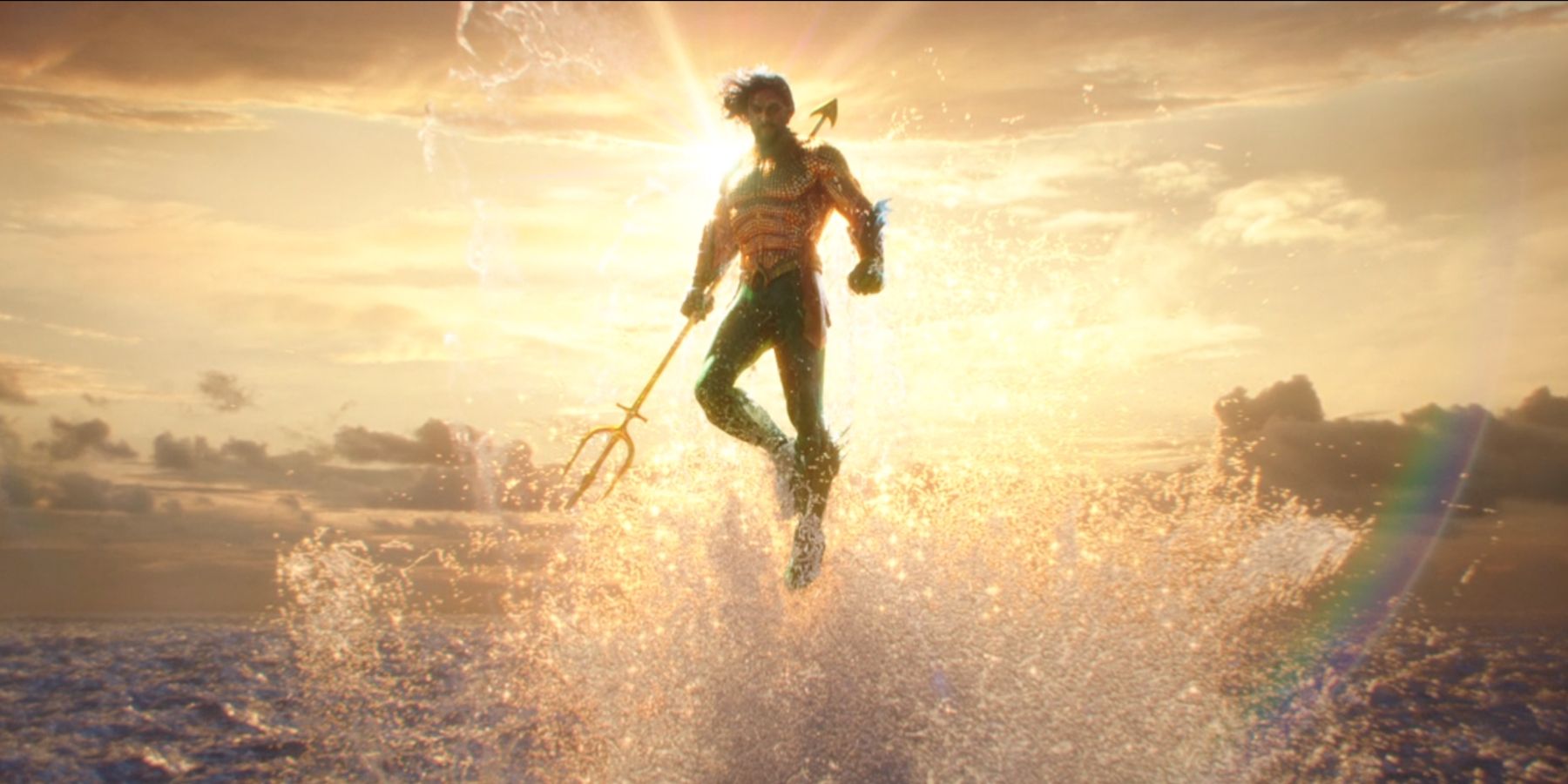 Aquaman breaching out of the ocean in James Wan's Aquaman