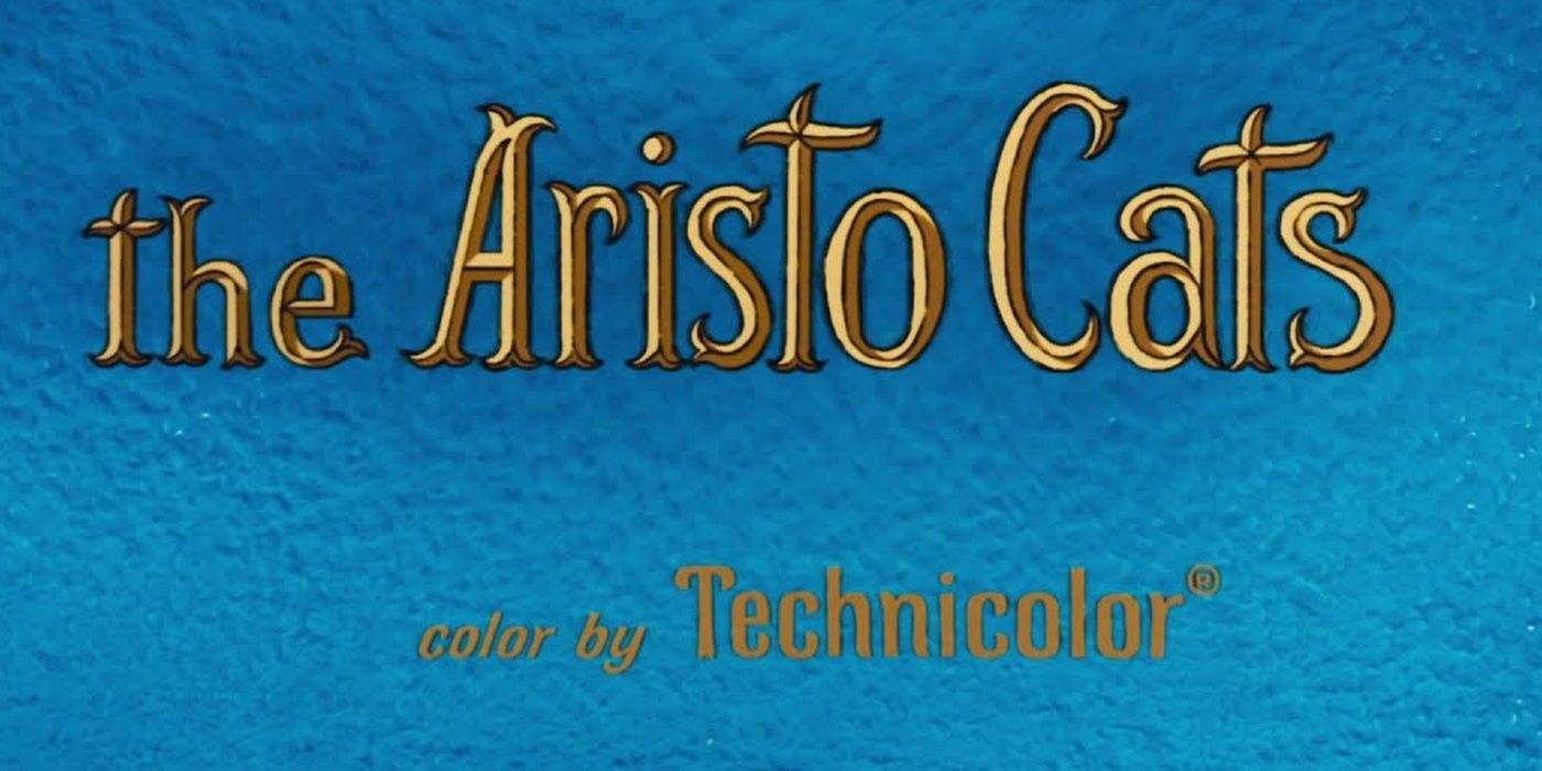 The Aristocats title screen with gold letters on a blue background