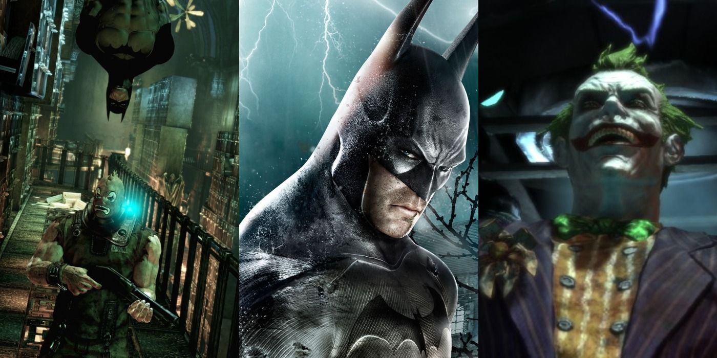 Split image of Stealth, Arkham Asylum cover art, and Joker in an in-game cutscene