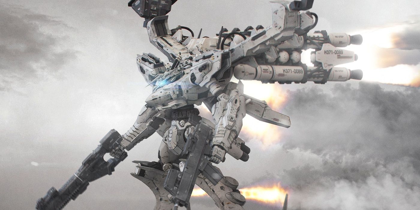 A mech suit flying through the air in Armored Core 4