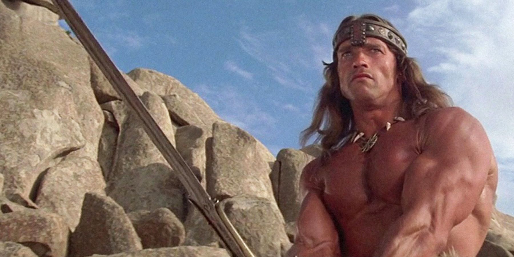 Arnold Schwarzenegger with huge sword in Conan the Destroyer Cropped