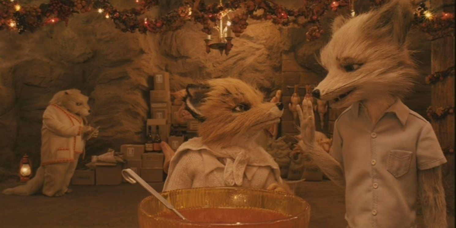 Ash and Kristofferson by the punch bowl in Fantastic Mr Fox.