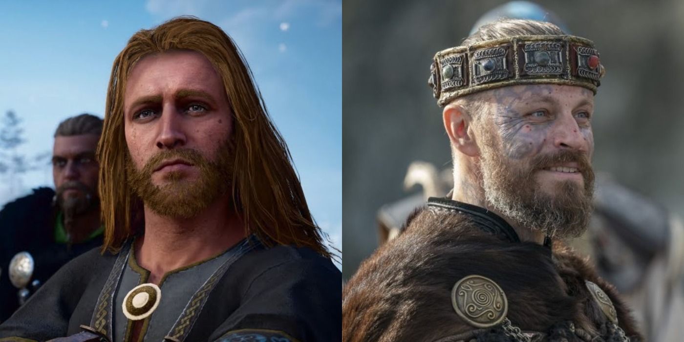 Split Image Featuring Harald From Both Assassin's Creed Valhalla and Vikings 