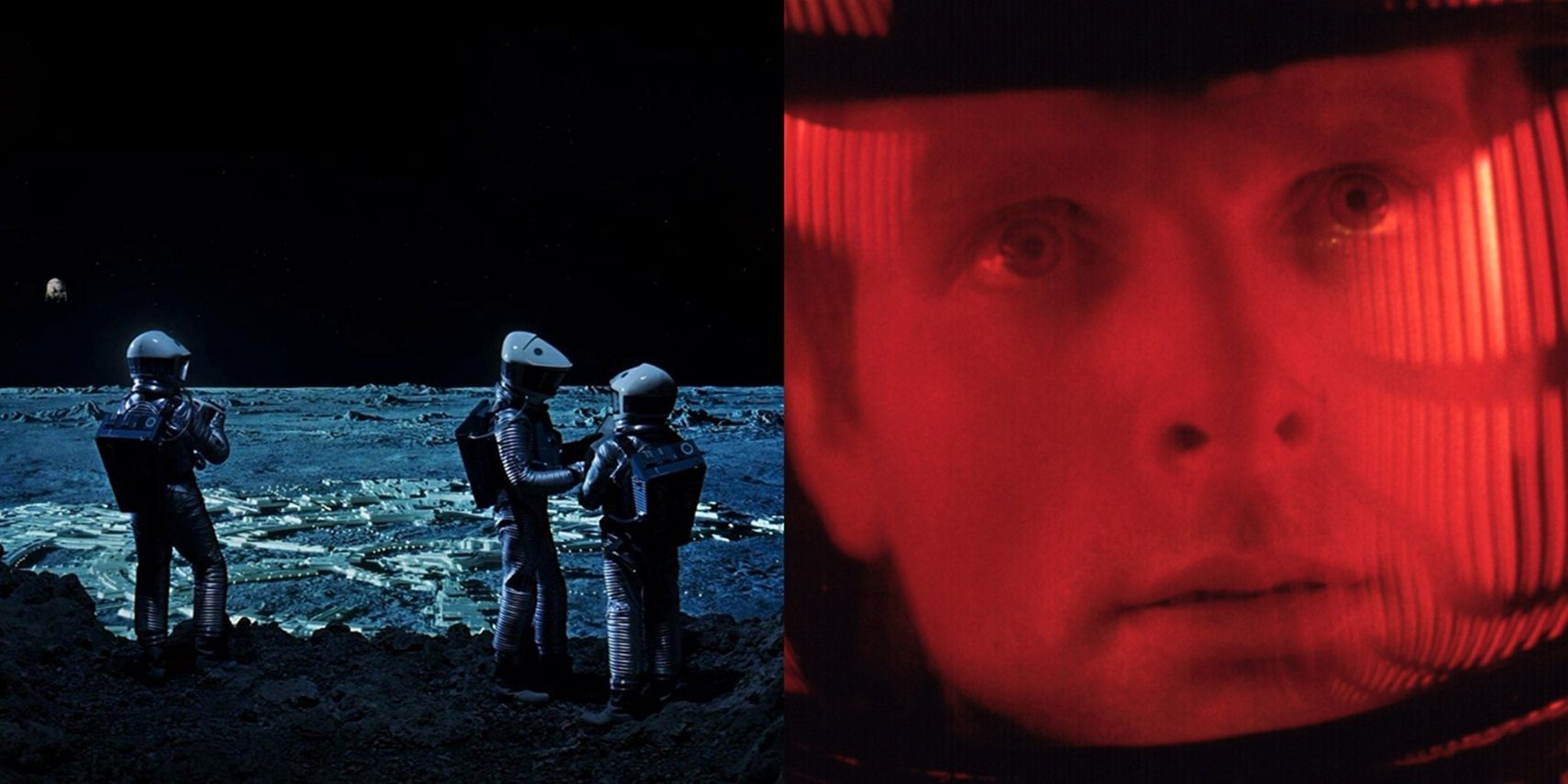 Astronauts on the Moon and Dave in space in 2001 A Space Odyssey
