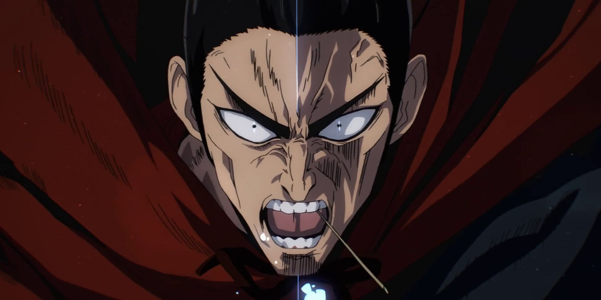 Atomic Samurai from the One Punch Man anime series yelling with straw in his mouth.