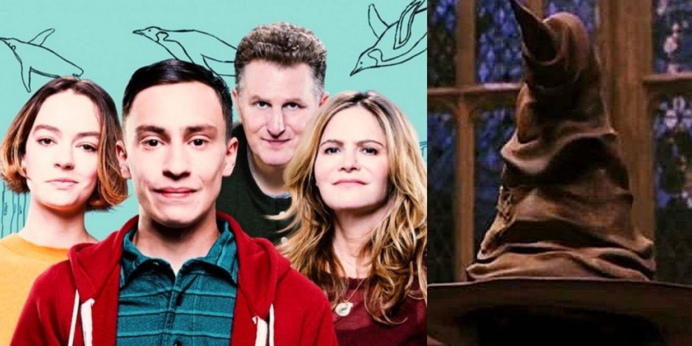 Split image of the Atypical cast and the Sorting Hat from Harry Potter