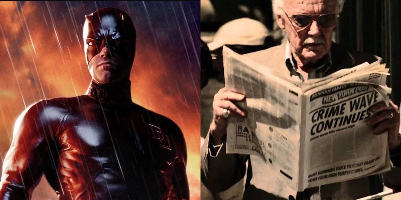 Split image of Daredevil and Stan Lee in Daredevil