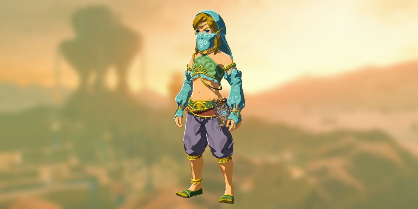 Link dressed up as a Gerudo woman in The Legend of Zelda: Breath of the Wild