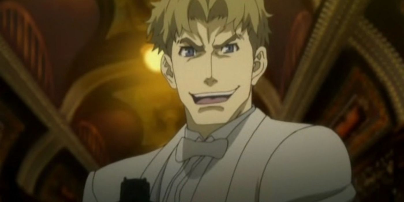 Ladd Russo smiling and pointing a gun in Baccano
