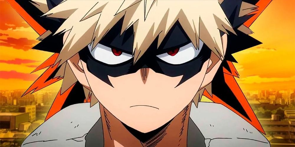 Bakugo from My Hero Academia scowling at the camera in his hero costume
