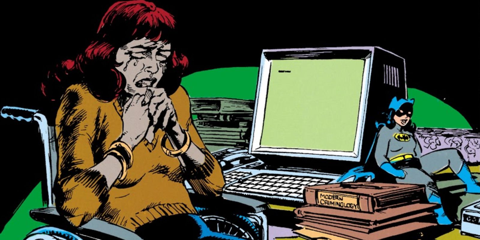 Barbara Gordon at her Oracle terminal crying in Suicide Squad #38.
