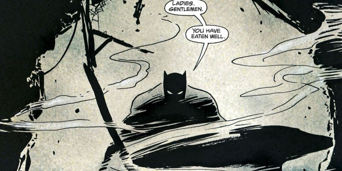 Batman threatening the organized crime families of Gotham in Year One