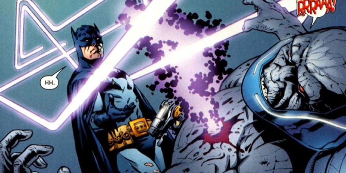 Batman beating Darkseid during the Final Crisis arc