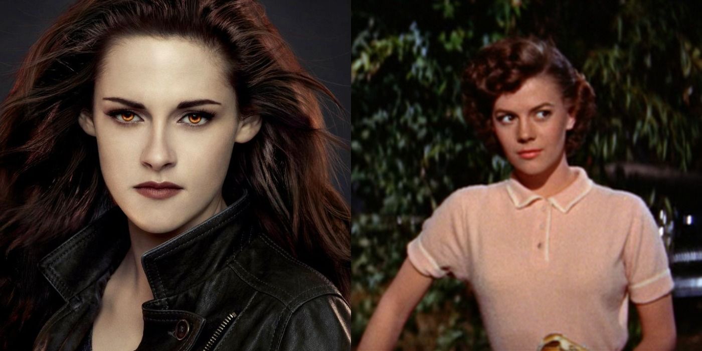 Split image of Bella from Twilight and Natalie Wood from Rebel Without A Cause