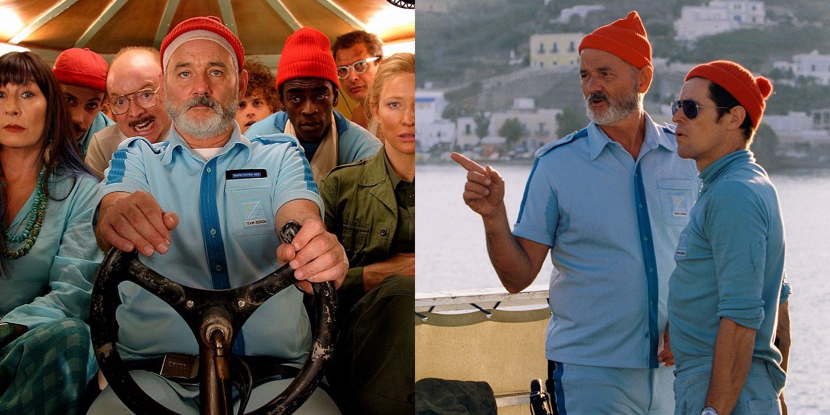 Bill Murray and Willem Dafoe in a submersible in The Life Aquatic