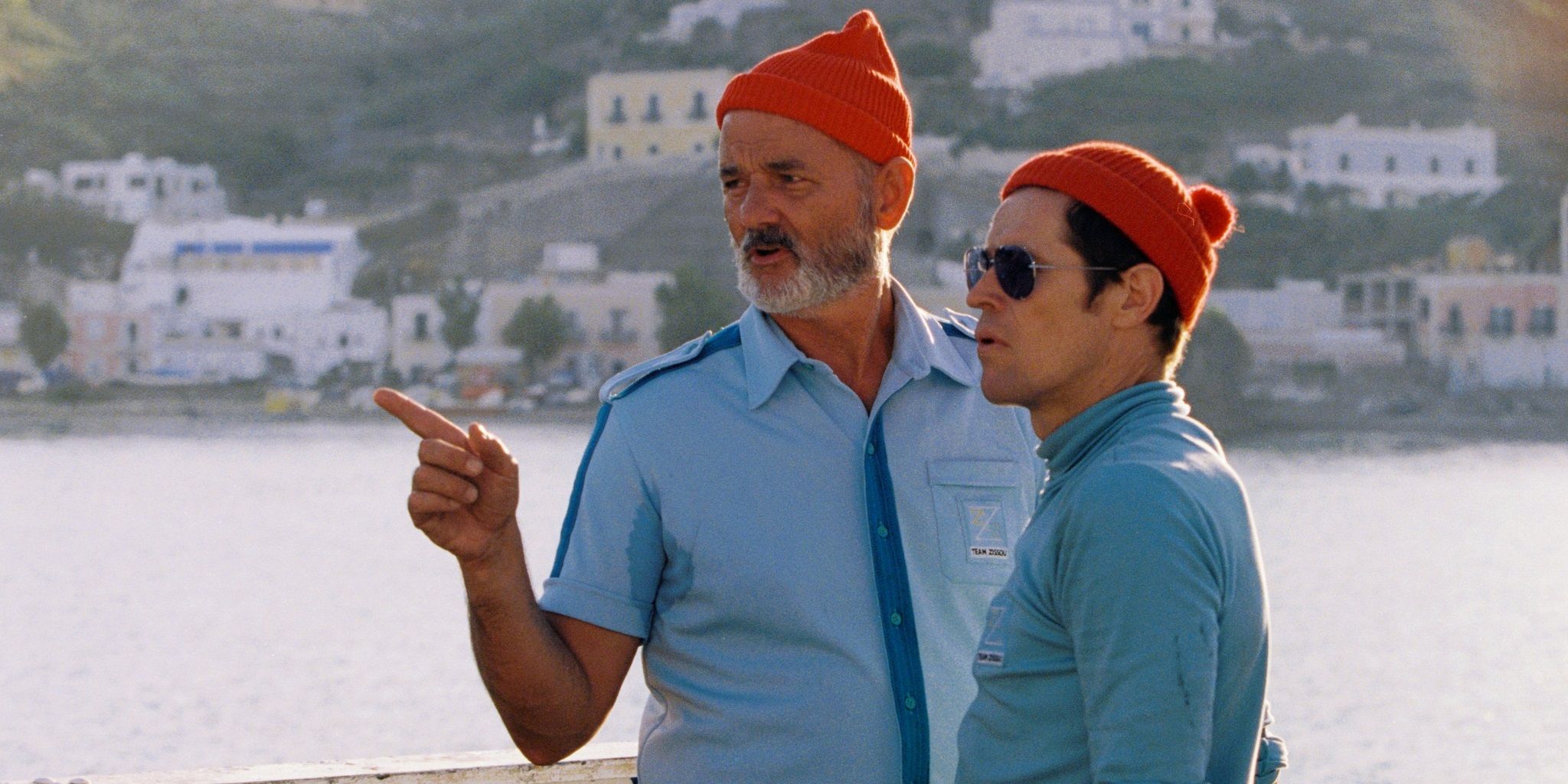 Bill Murray and Willem Dafoe on the deck of the Belafonte in The Life Aquatic