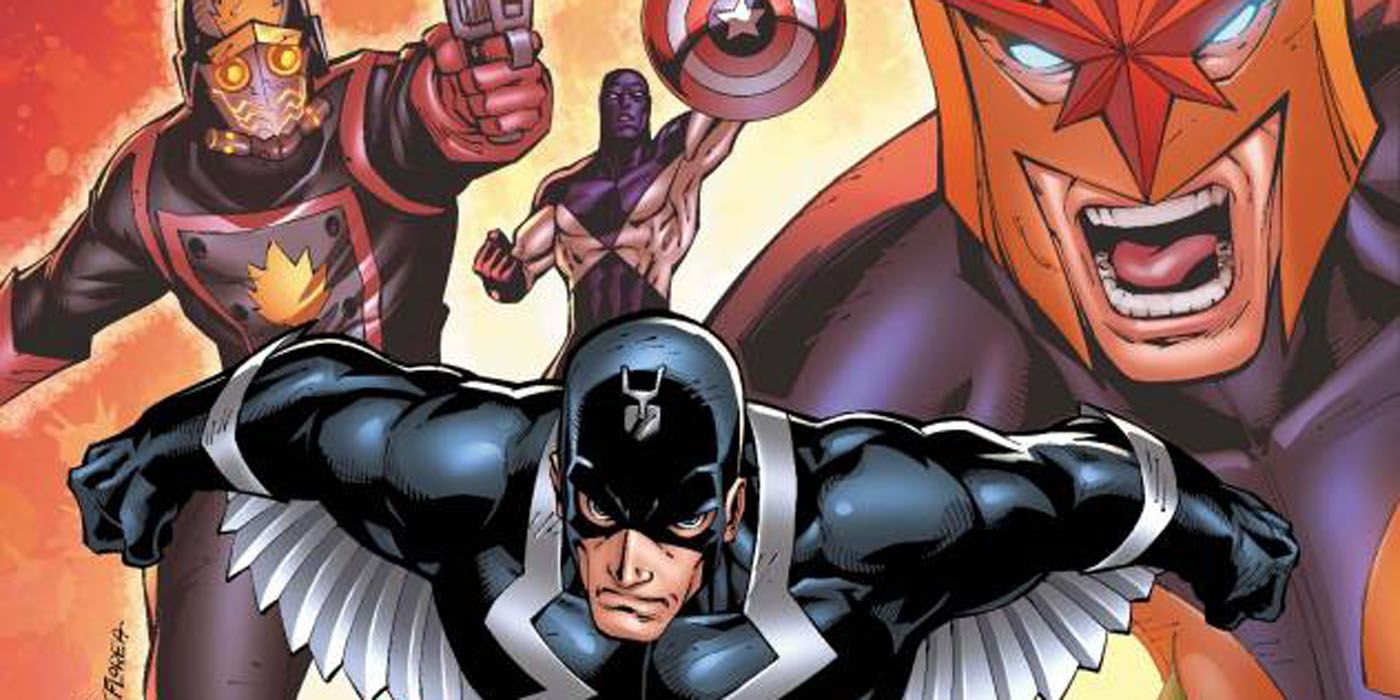 Black Bolt flying in the War of the Kings comics.