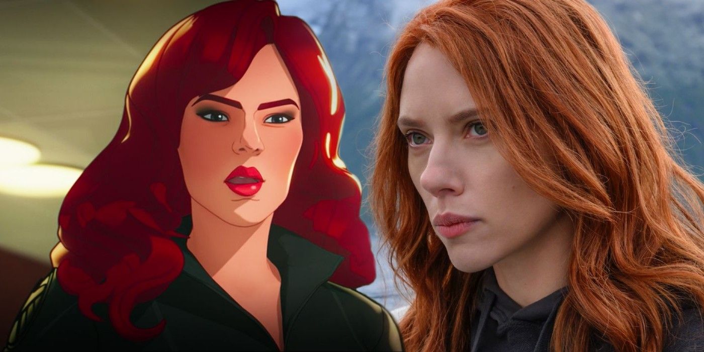 Black Widow in What If and Scarlett Johansson as Natasha Romanoff