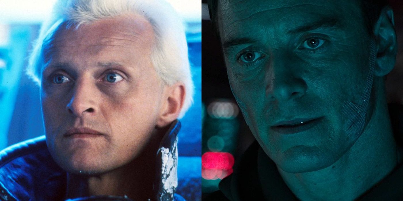 Split image of Roy Batty from Blade Runner, and Michael Fassbender