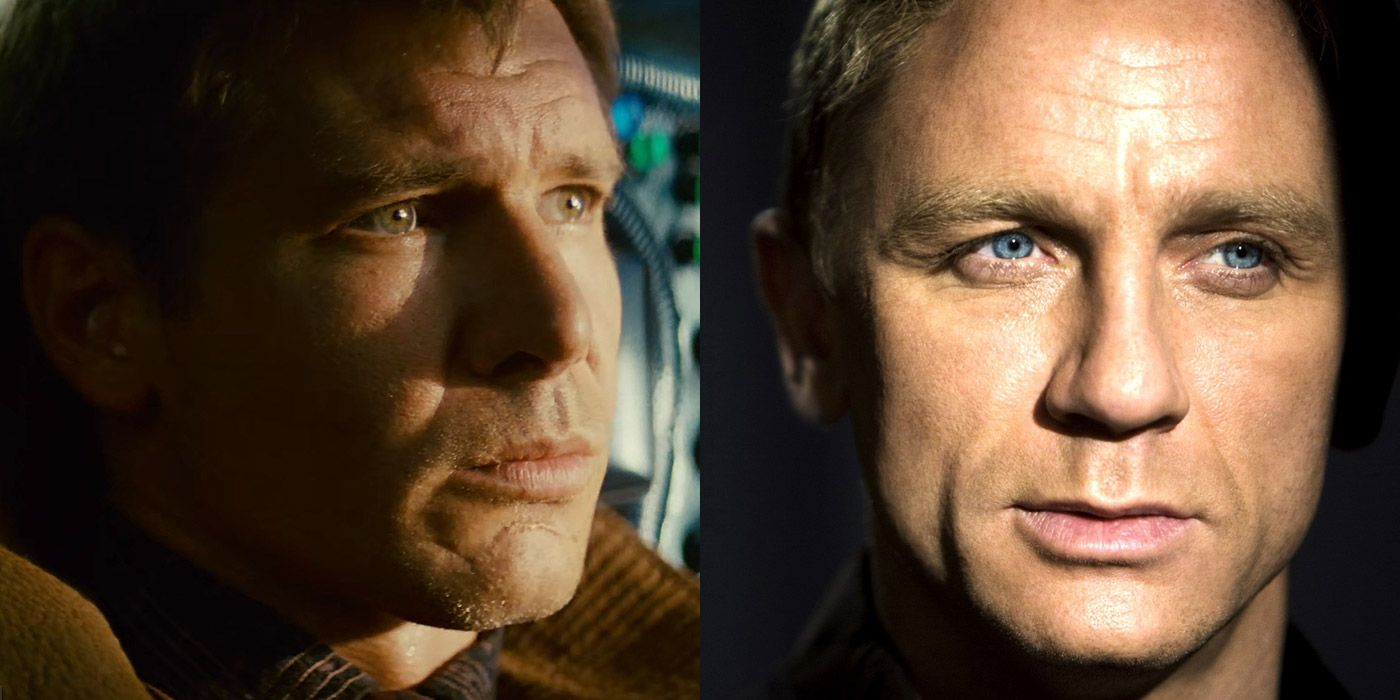 Split image of Rick Deckard from Blade Runner, and Daniel Craig