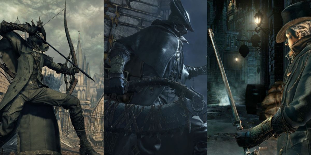 Simon's Bowblade, the Saw Cleaver, and the Threaded Cane weapons from Bloodborne