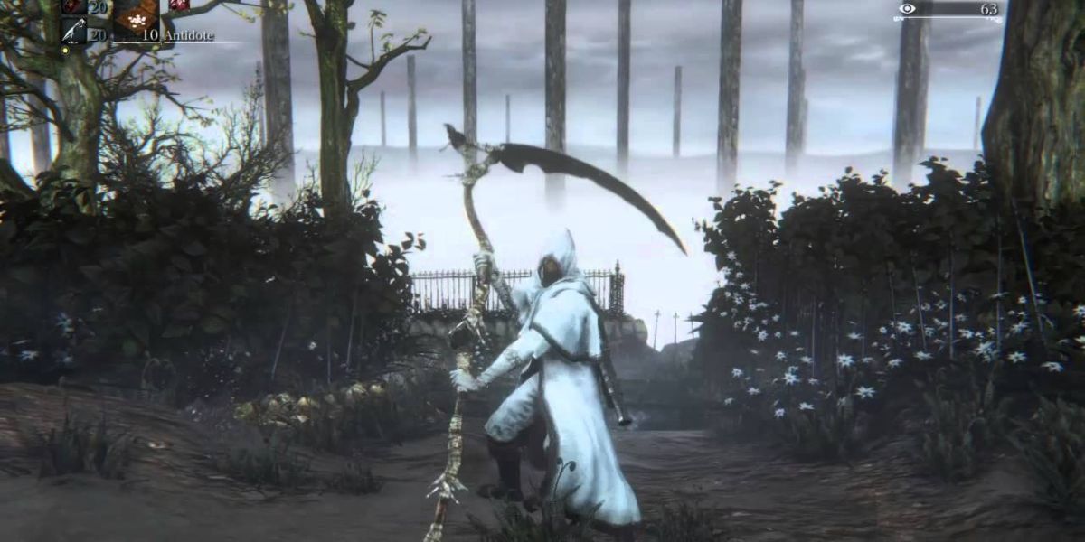A hunter wielding the Burial Blade in Bloodborne.