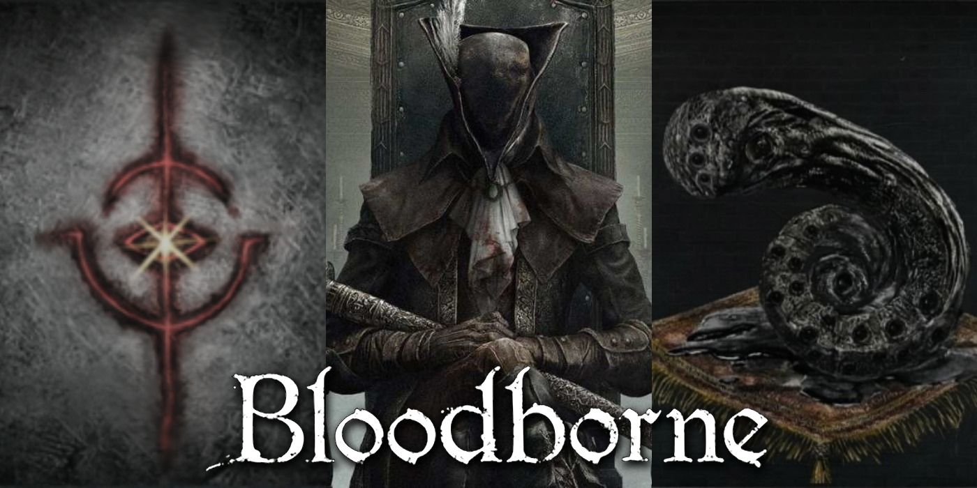 Collage of Bloodborne items and runes.