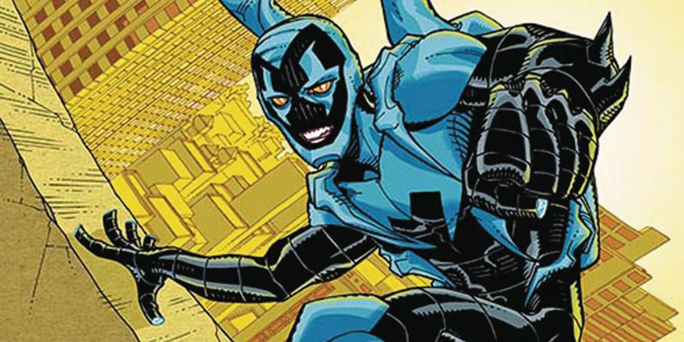 Blue Beetle leaping into action in Teen Titans comics.