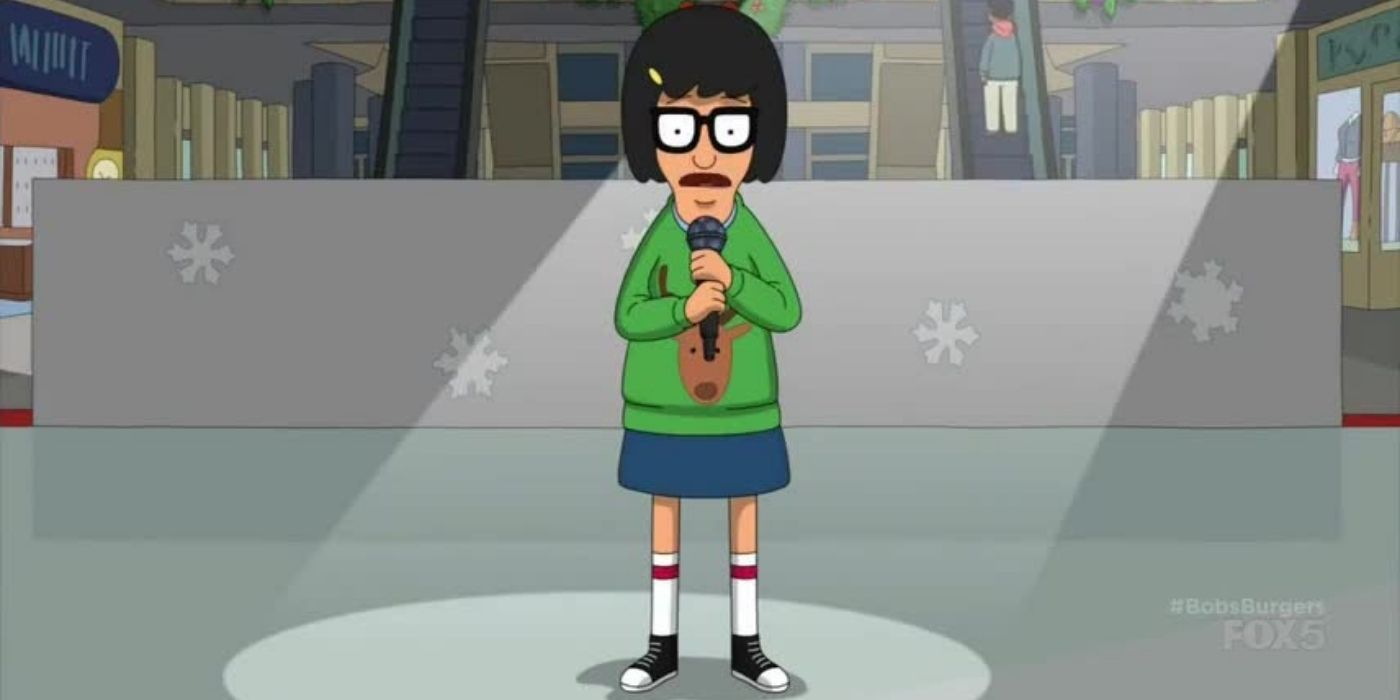 Tina along on an ice rink with a spotlight on her in Bob's Burgers