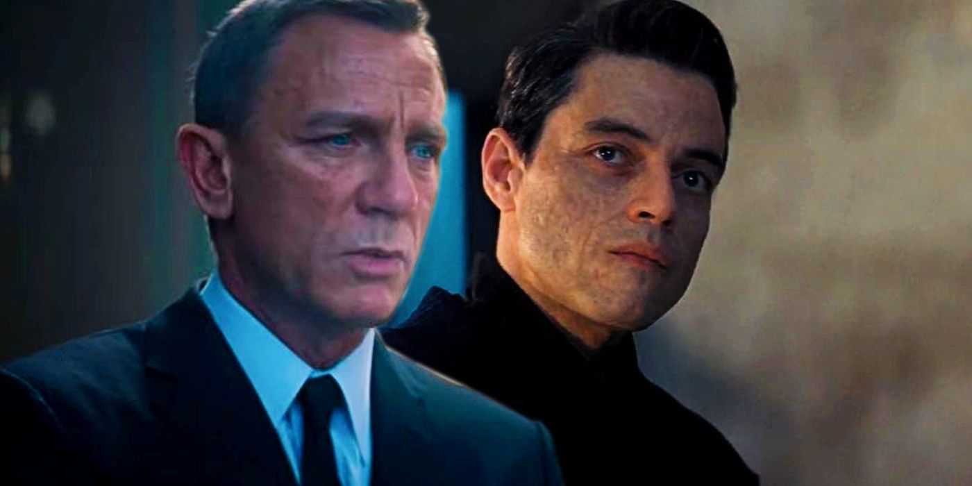Split image of James Bond and Safin in No Time To Die