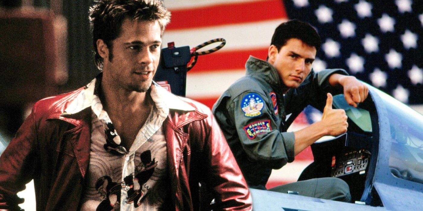 Brad Pitt as Tyler Durden in Fight Club and Tom Cruise as Mavierck in Top Gun