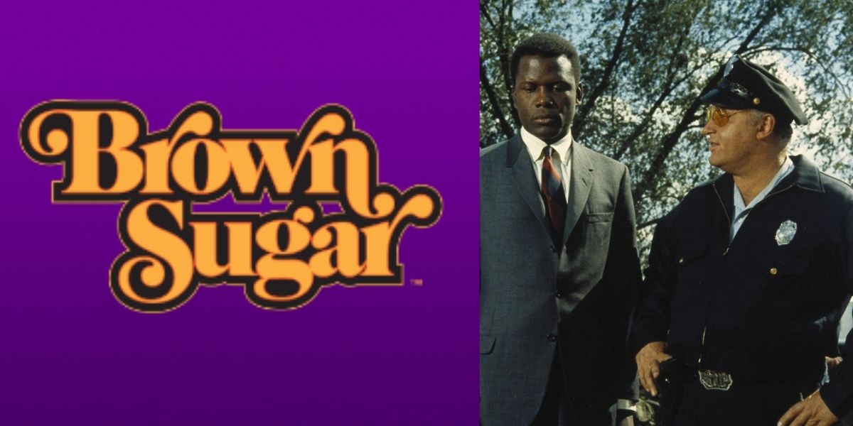 Two side by side images with the logo for Brown Sugar and a scene with Sidney Poitier in In The Heat Of The Night.